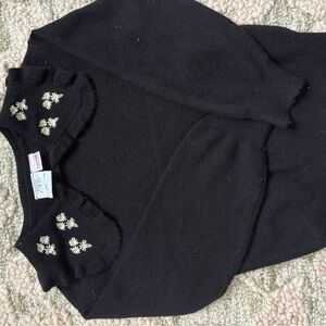 Black Sweater with Floral Embellishments